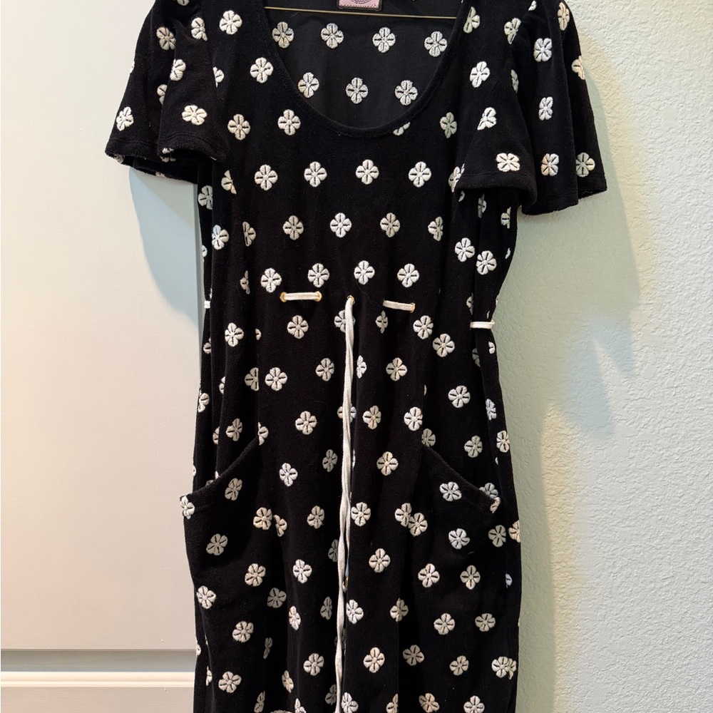 Juicy Couture Black Midi Dress with White Floral Print
